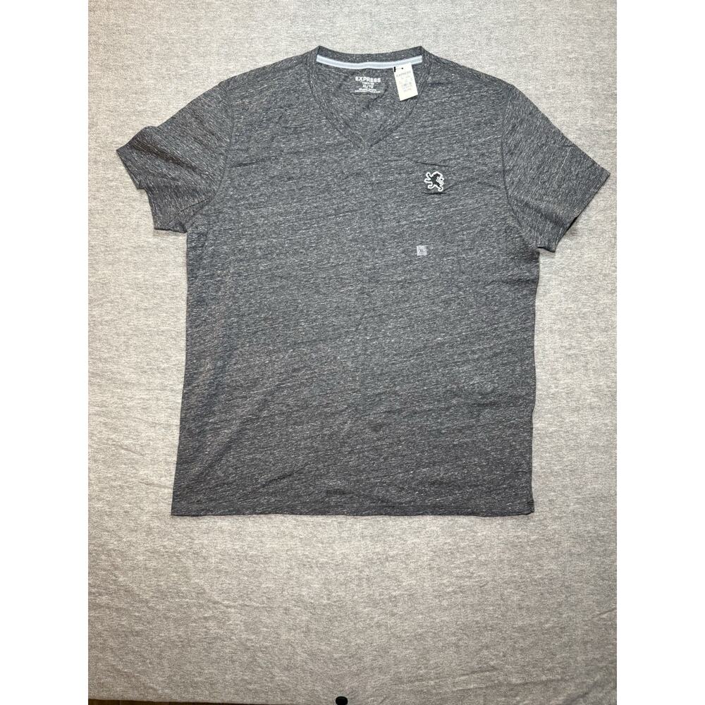 Men’s Express XL Charcoal Cotton V-Neck Short Sleeve T Shirt W/ Embroidered Lion
